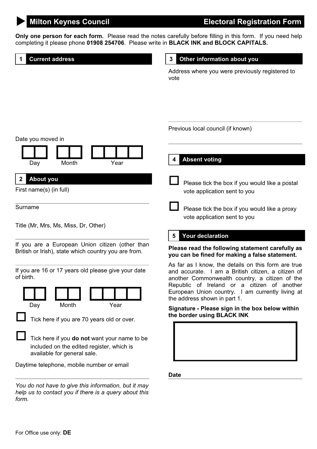 Voter Registration Form - for Current Property