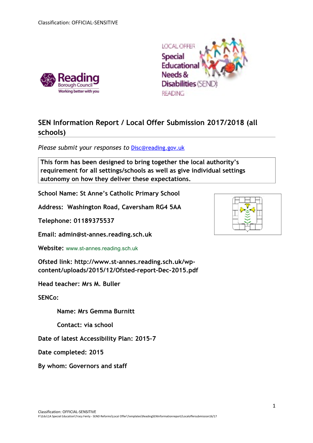 SEN Information Report / Local Offer Submission 2017/2018 (All Schools)