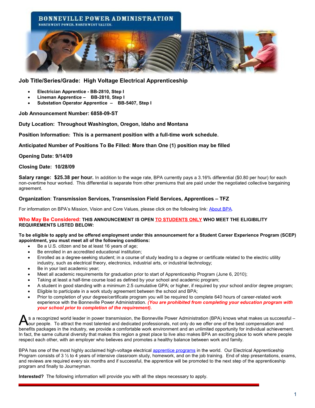 Apprenticeship - High Voltage Electrical (Electrician, Lineman, Substation Operator)