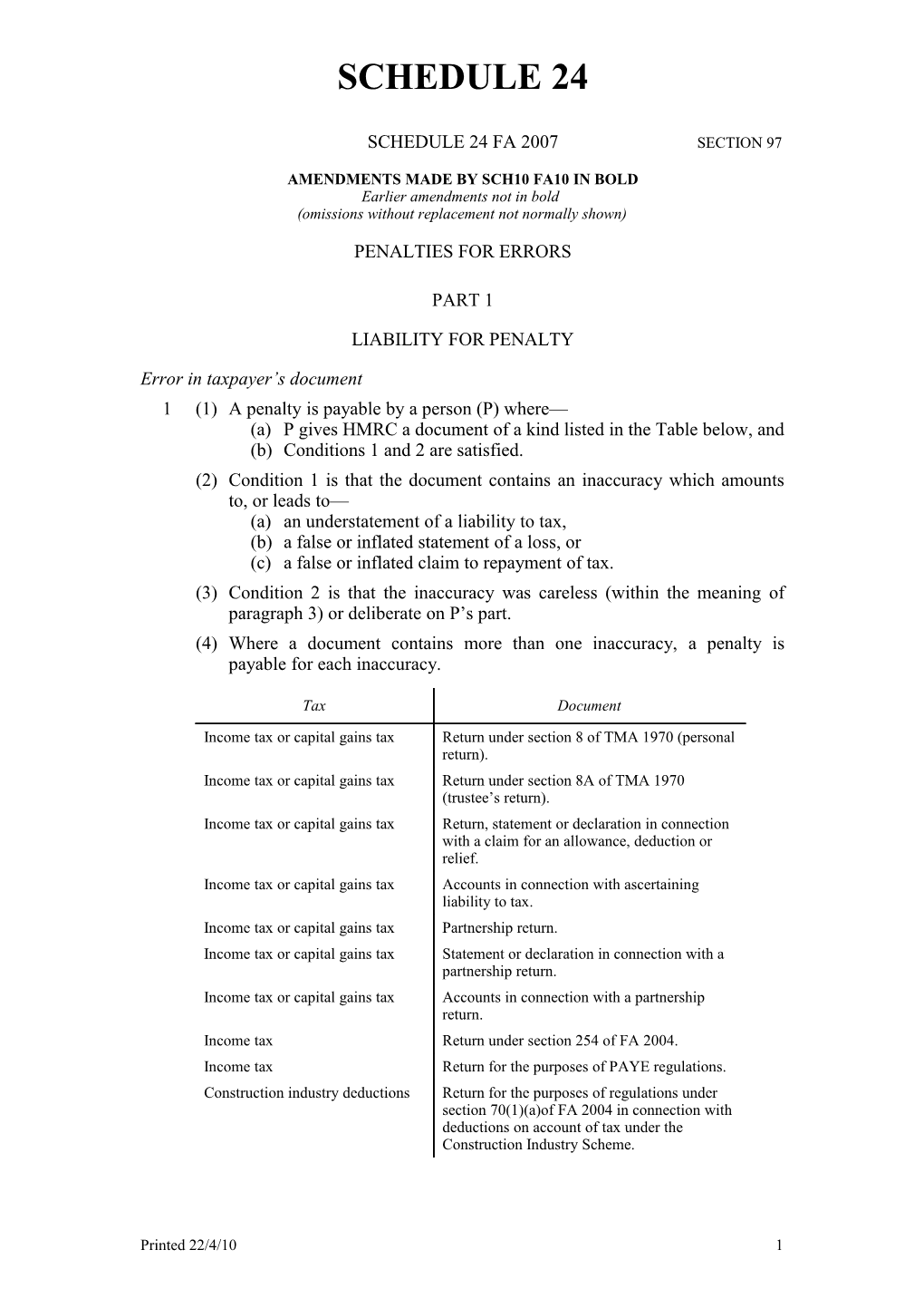 Amendments Made by Sch10 FA10 in Bold