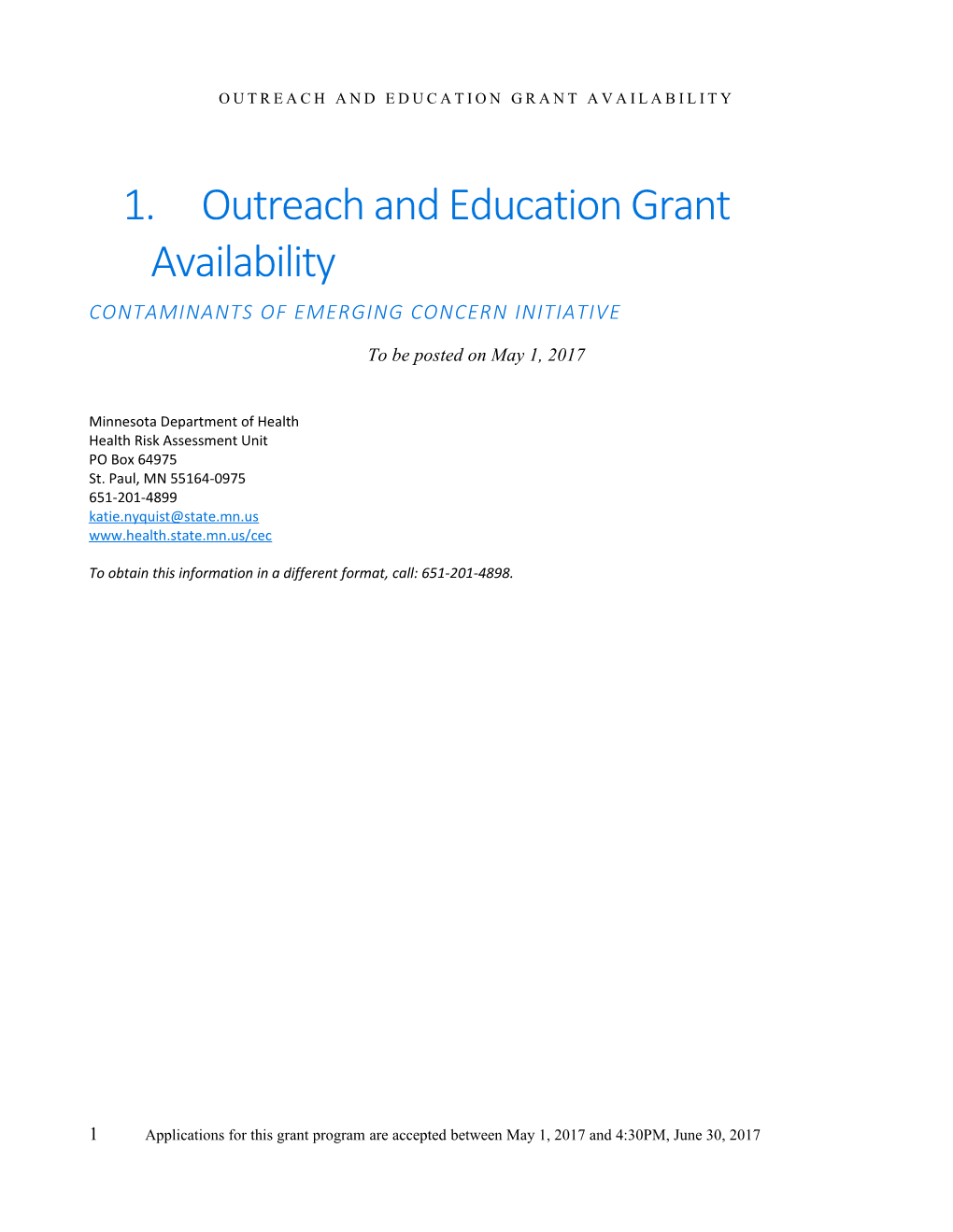 Outreach and Education Grant RFP