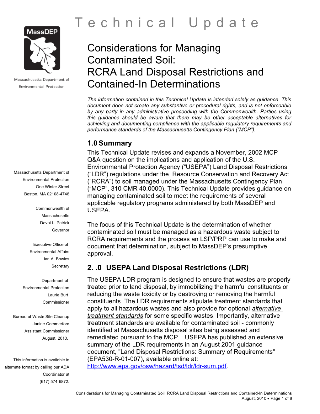 Considerations for Managing Contaminated Soil: RCRA Land Disposal Restrictions and Contained-In
