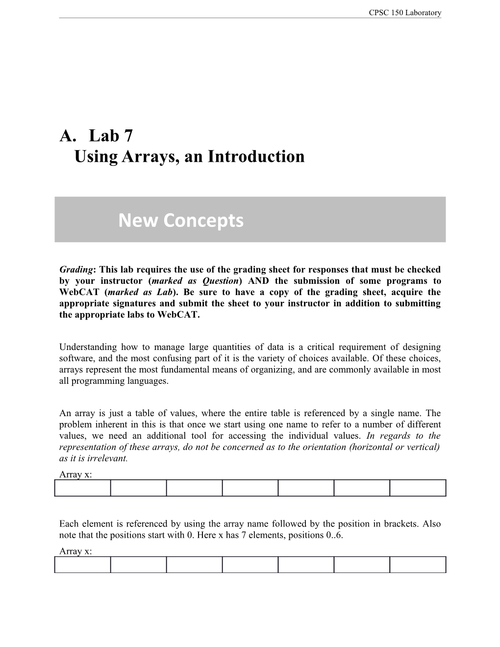 Lab 7Using Arrays, an Introduction
