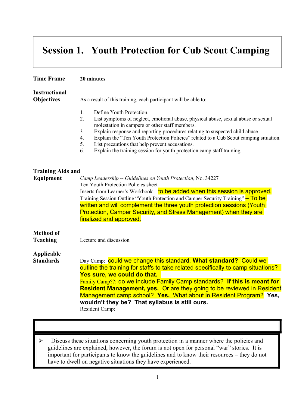 Session 1. Youth Protection for Cub Scout Camping