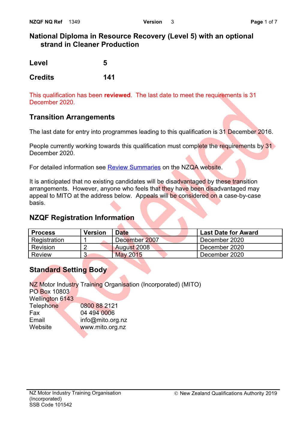 1349 National Diploma in Resource Recovery (Level 5) with an Optional Strand in Cleaner