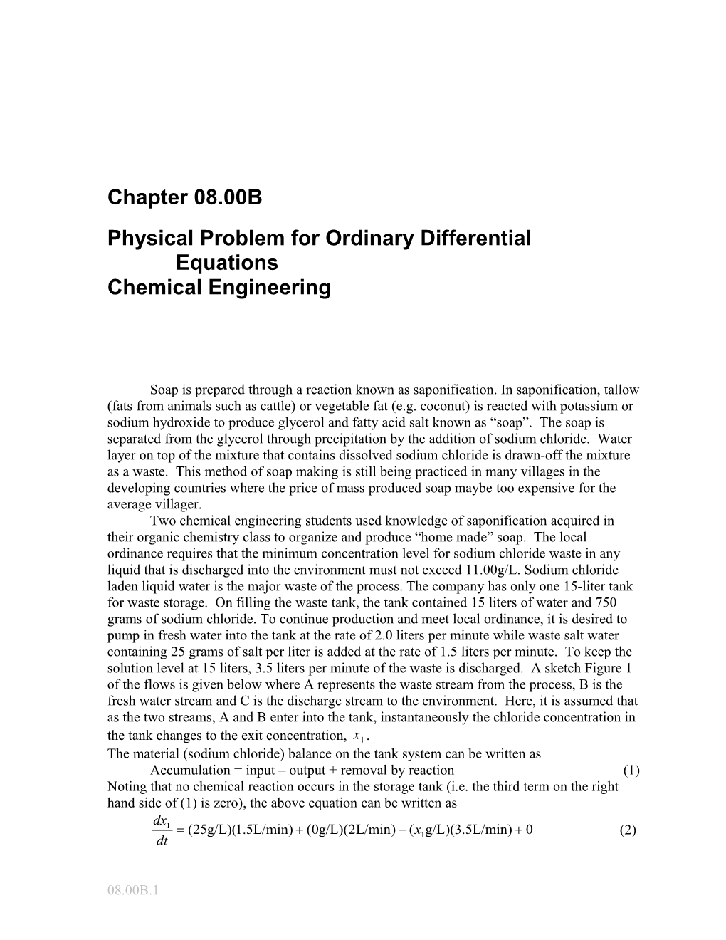 Ordinary Differential Equations-Physical Problem-Chemical Engineering