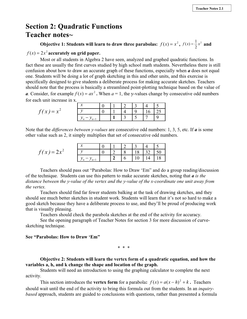 Section 2: Quadratic Functions