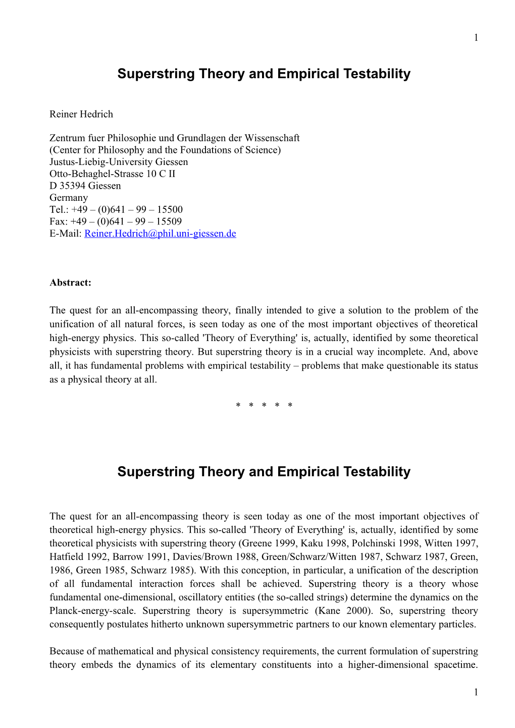 Superstring Theory and Empirical Testability