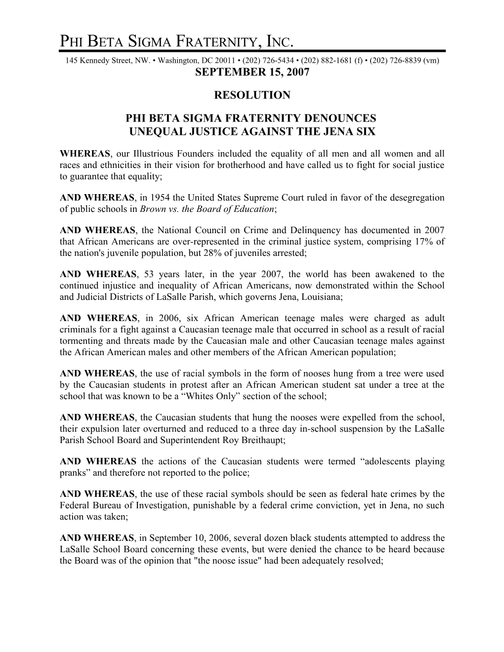 Resolution for the Brothers of Phi Beta Sigma Fraternity to Stand up Against the Injustice