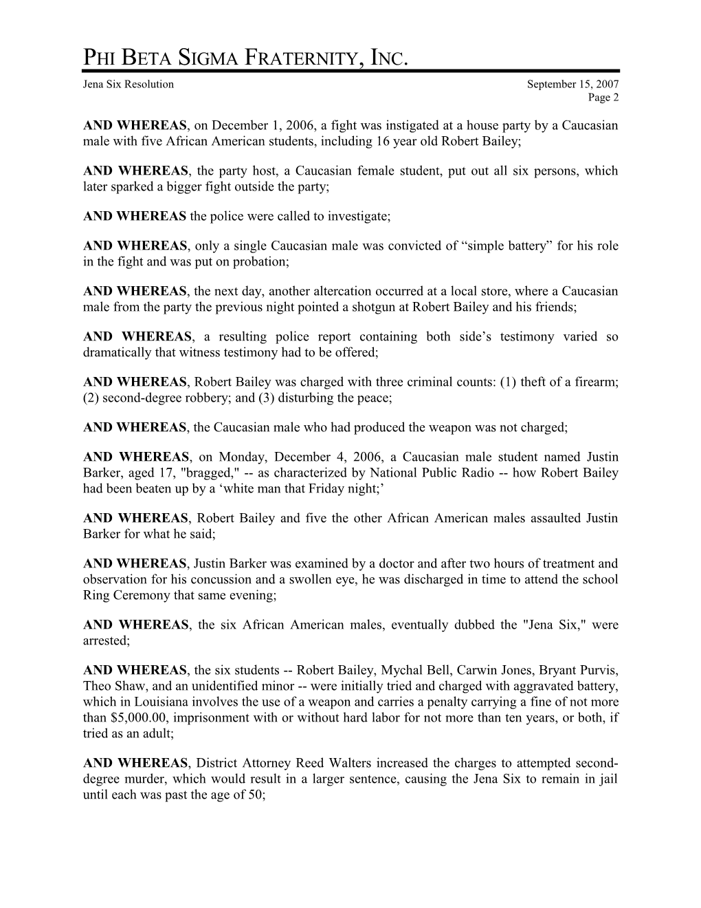 Resolution for the Brothers of Phi Beta Sigma Fraternity to Stand up Against the Injustice