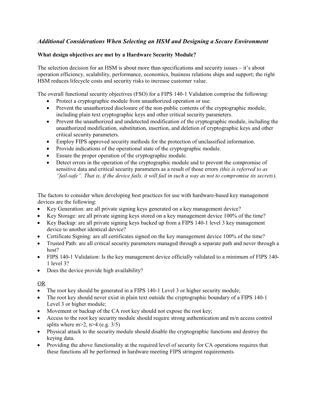 Additional Considerations When Selecting an HSM and Designing a Secure Environment