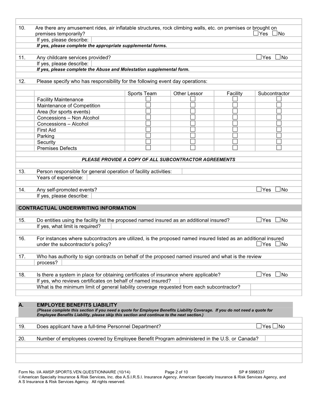 Insurance Questionnaire