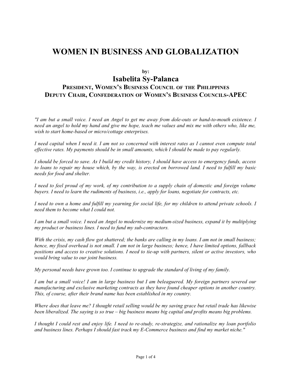 Women in Business and Globalization