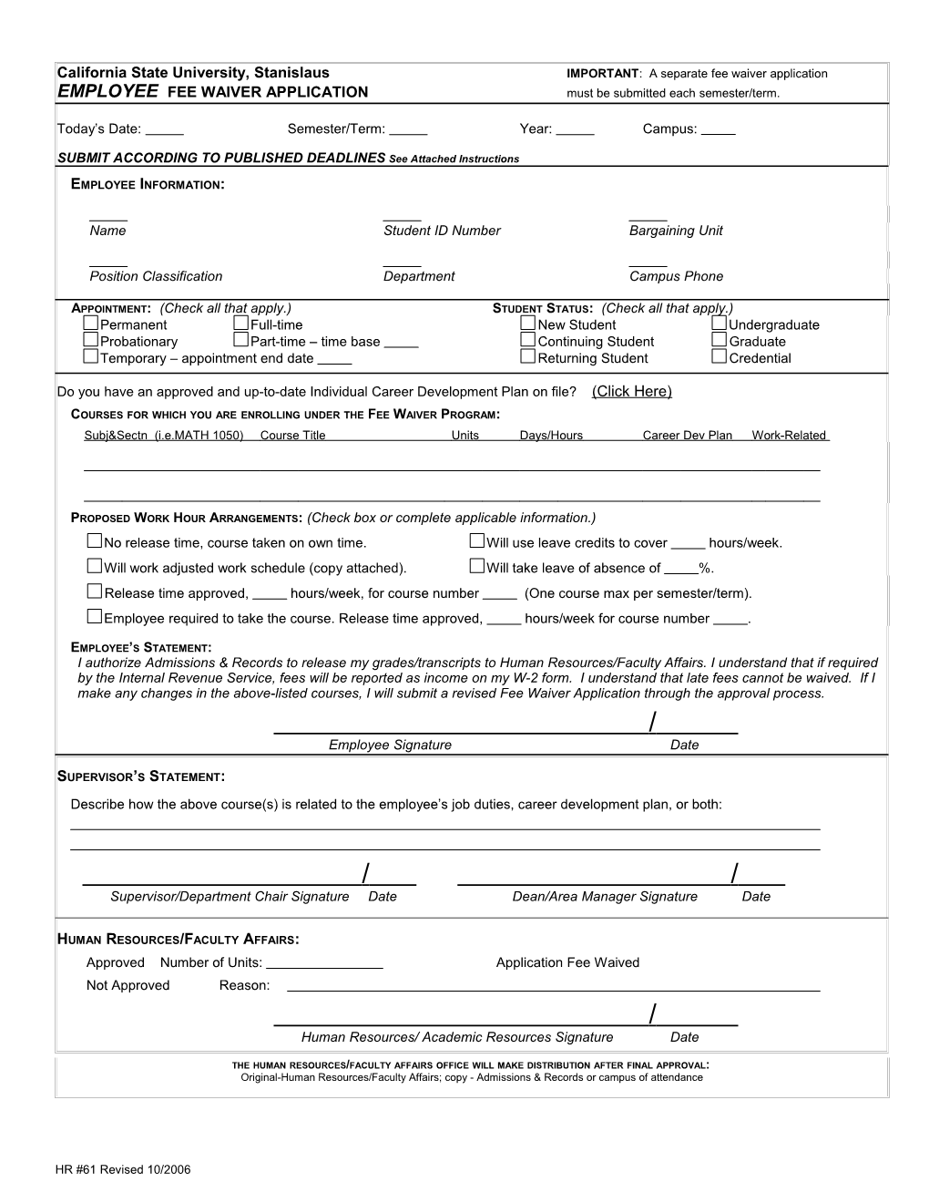 Fee Waiver Dep Form-8/94