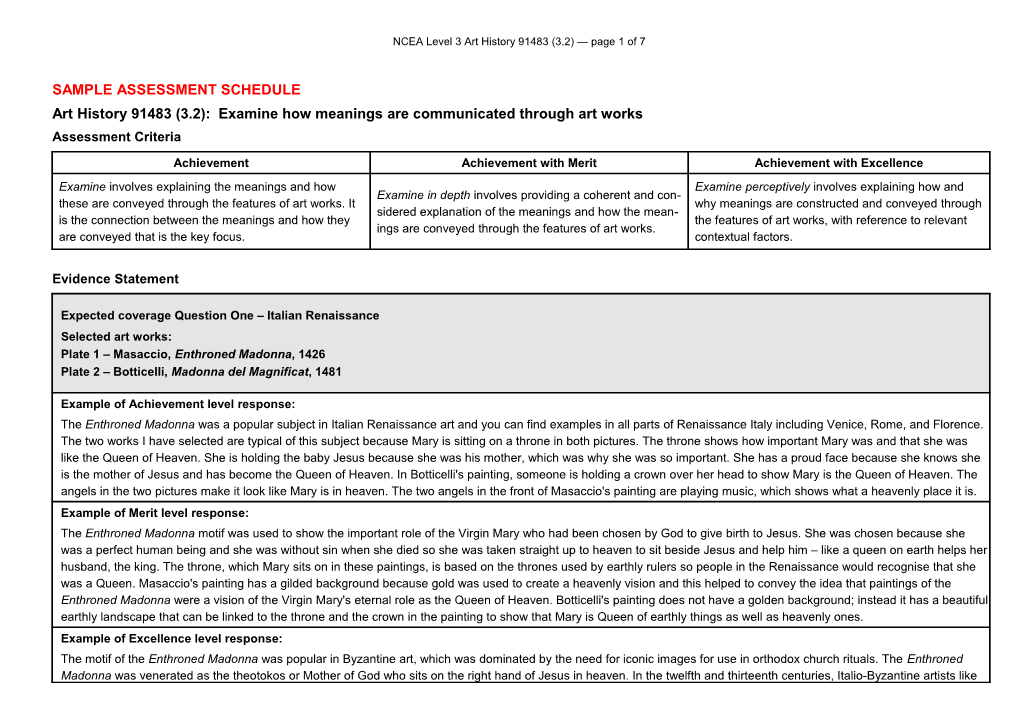 91483 Sample Assessment Schedule