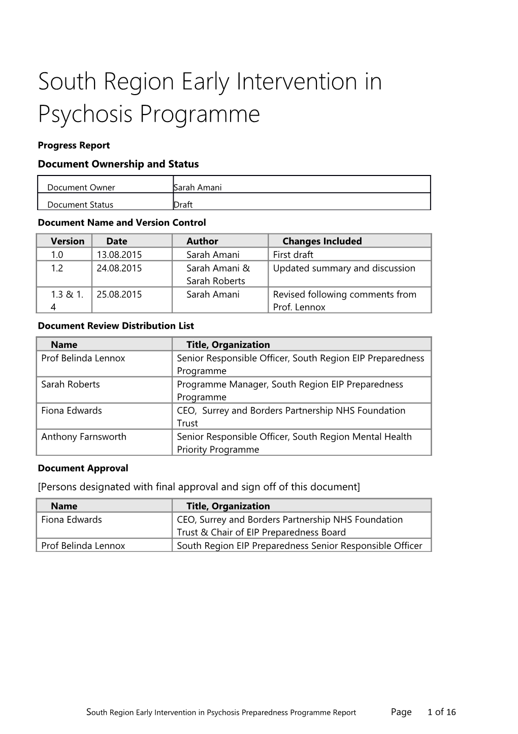 South Region Early Intervention in Psychosis Programme