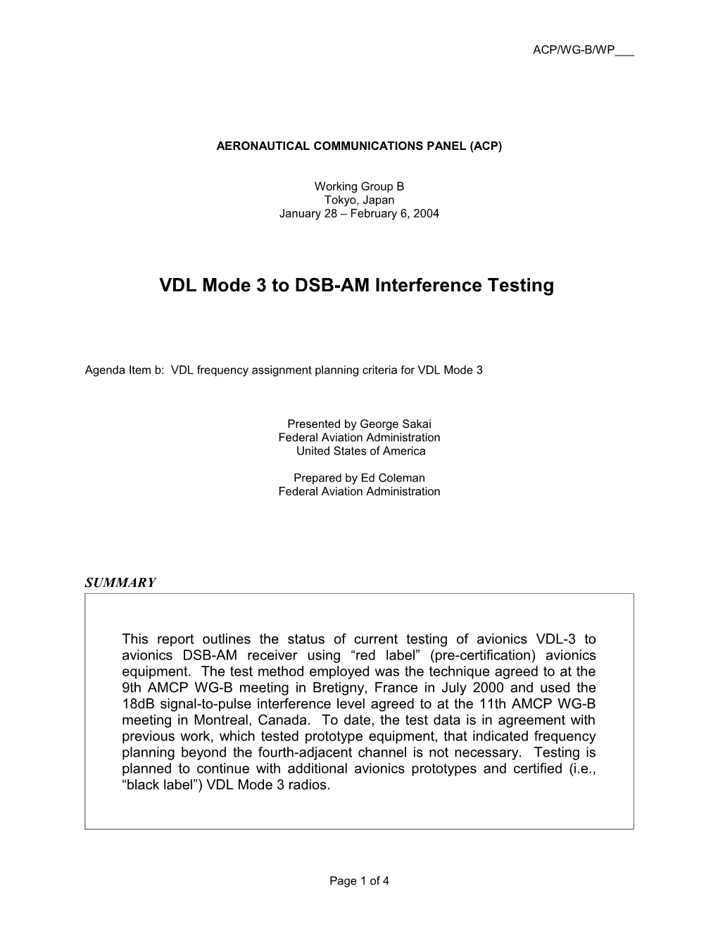 VDL Mode 3 to DSB-AM Interference Testing