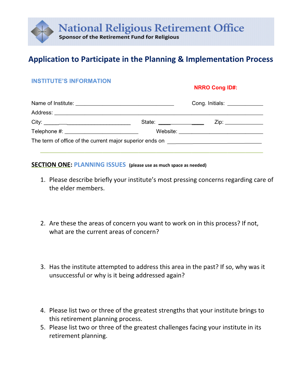 Application to Participate in the Planning & Implementation Process