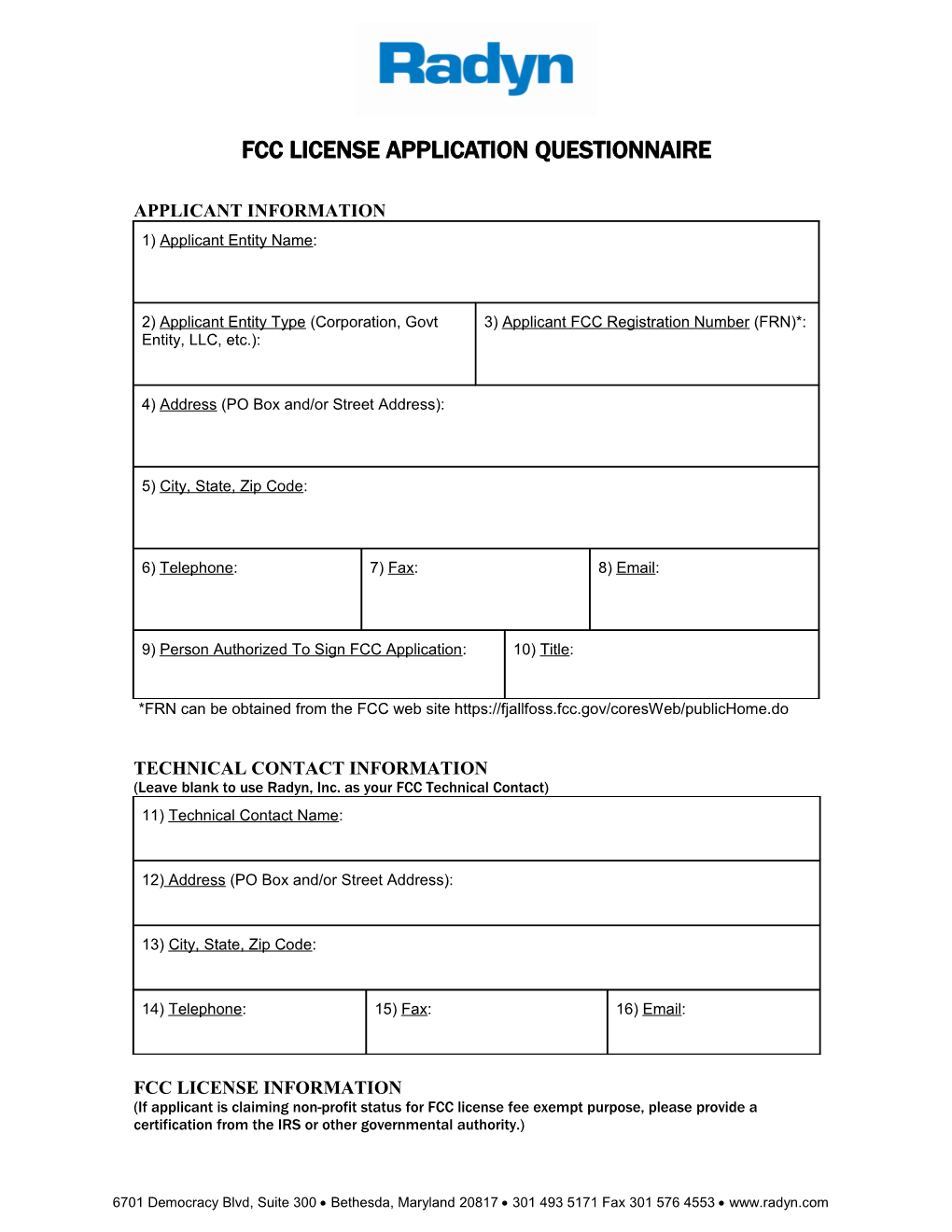 Fcc License Application Questionnaire