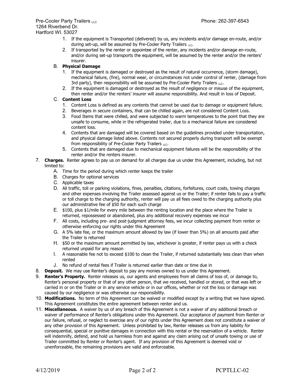 Rental Agreement and Conditions
