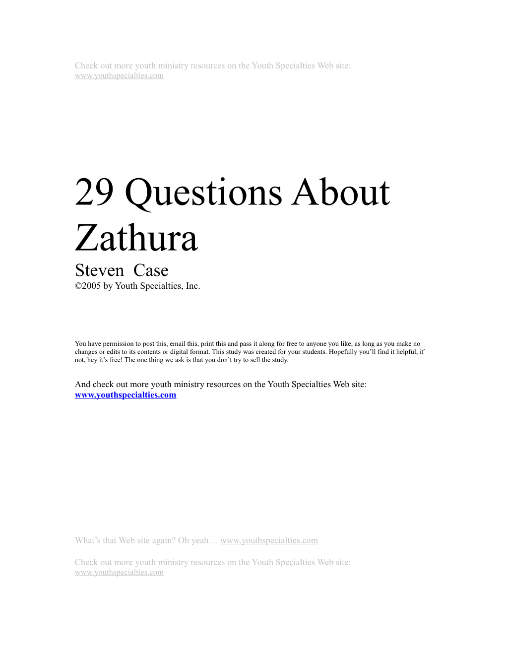 29 Questions About Zathura