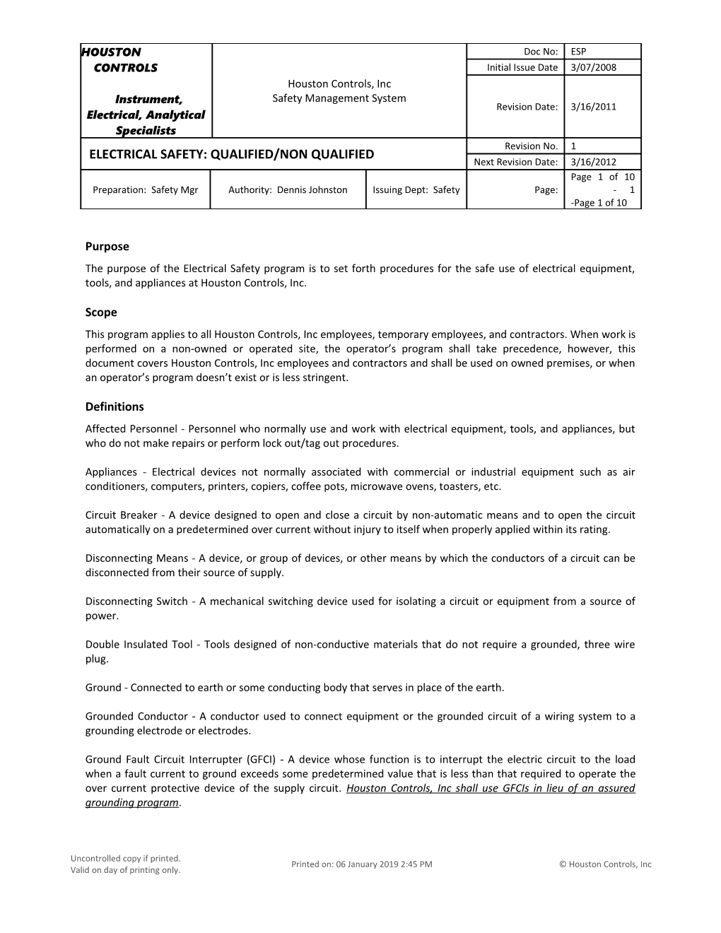 Electricial Safety Program