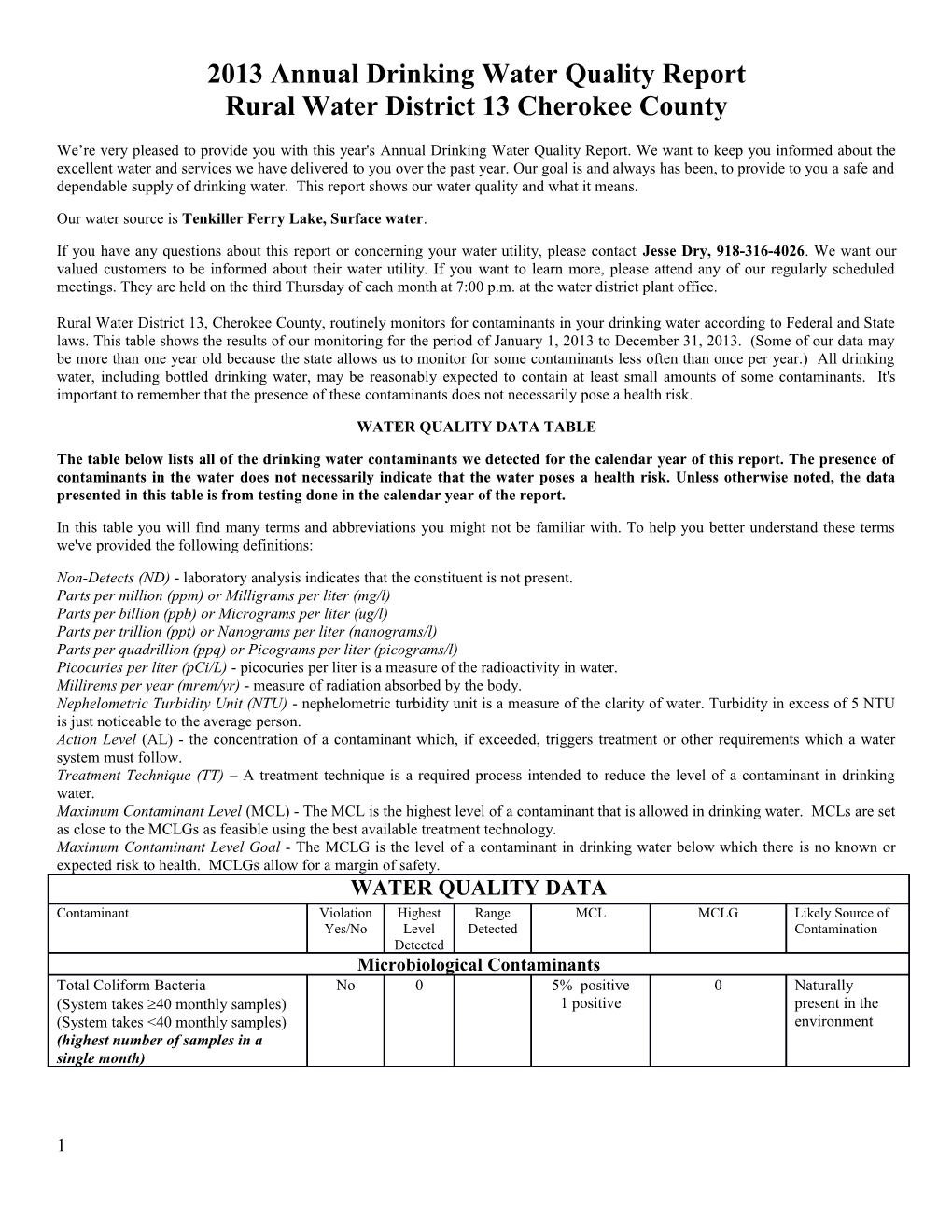 2013 Annual Drinking Water Quality Report