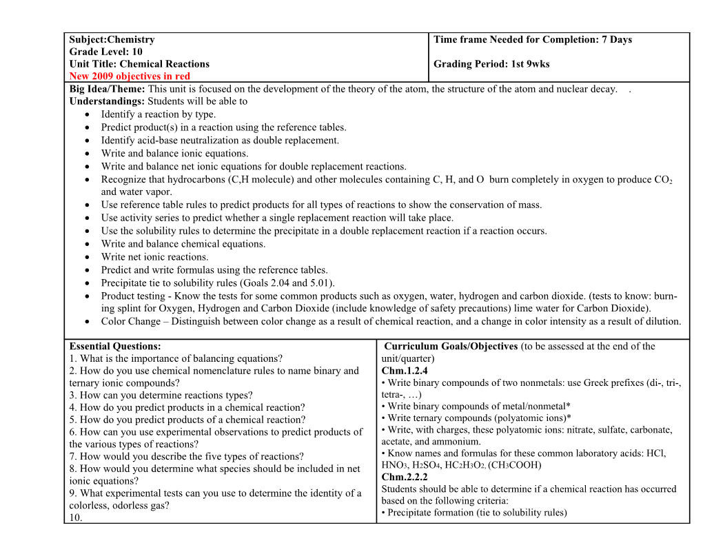 Predict Product(S) in a Reaction Using the Reference Tables