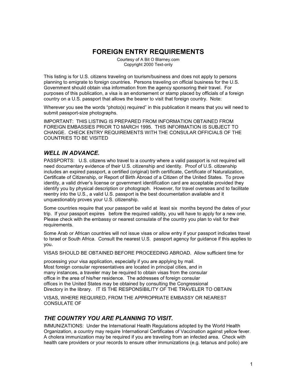 Foreign Entry Requirements