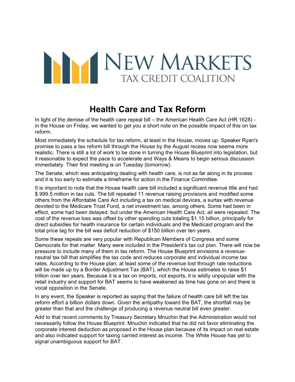 Health Care and Tax Reform