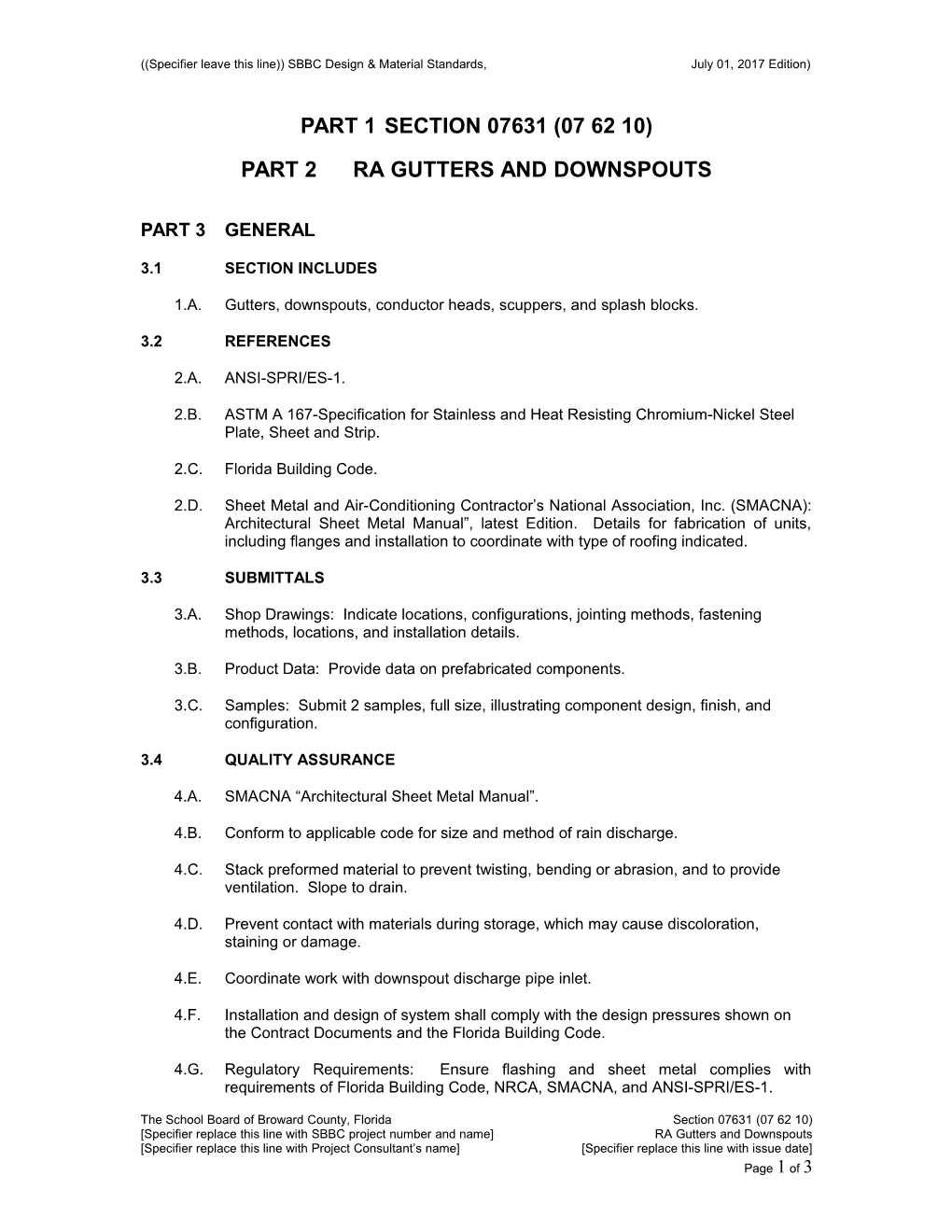 Specifier Leave This Line)) SBBC Design & Material Standards, July 01, 2017 Edition