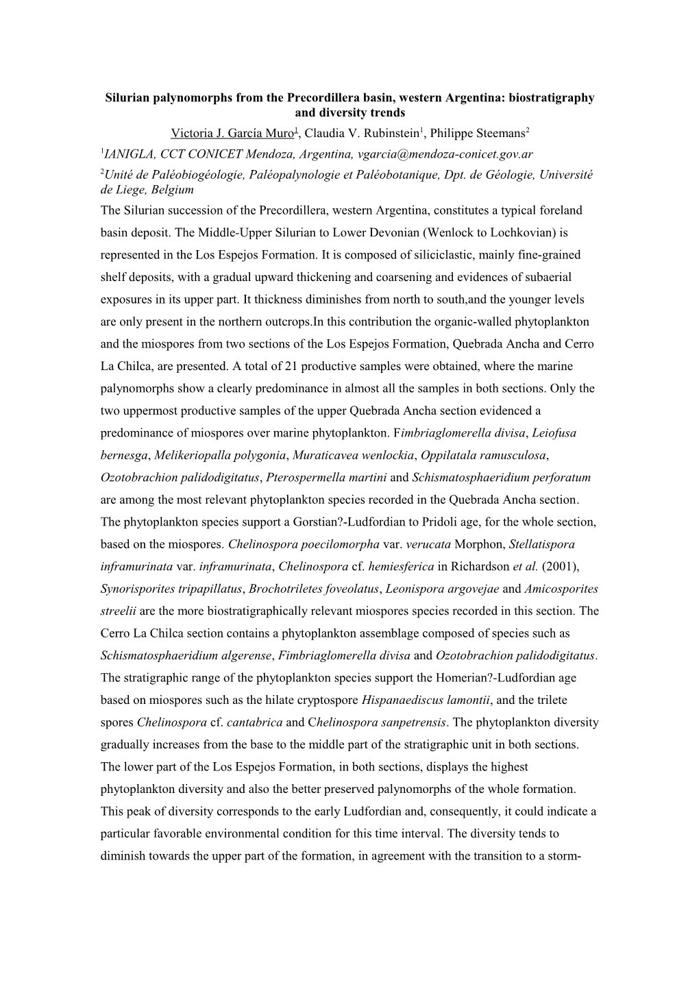 Silurian Palynology from Precordillera Central, Western Angentina: Biostratigraphic Accuracy