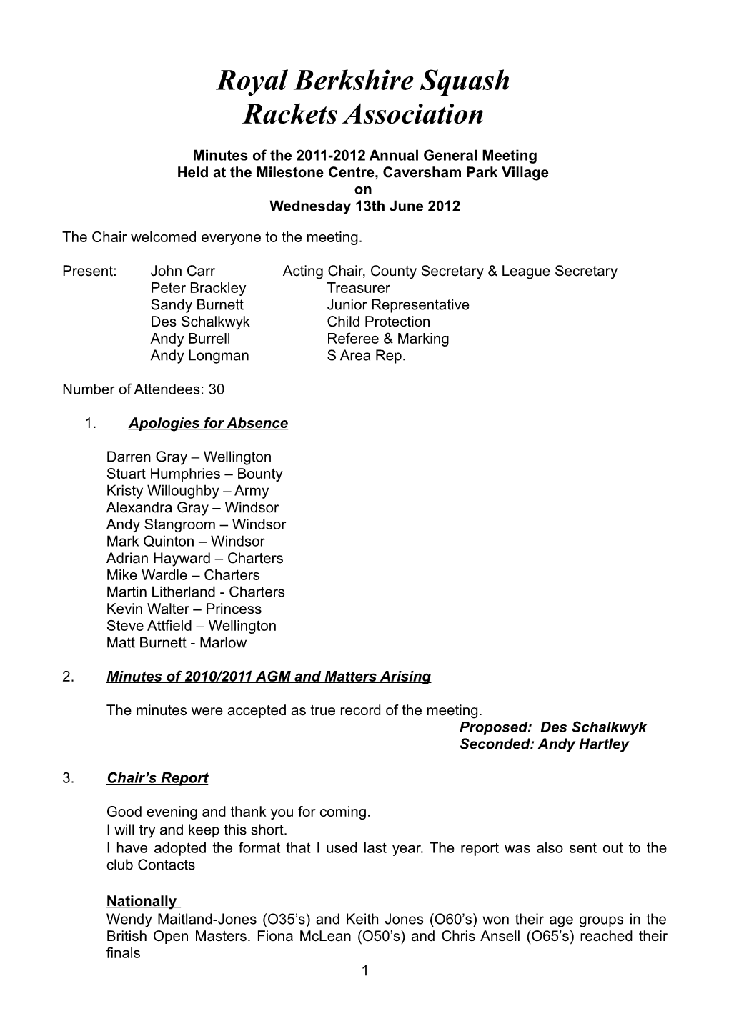 Minutes of the 2011-2012 Annual General Meeting