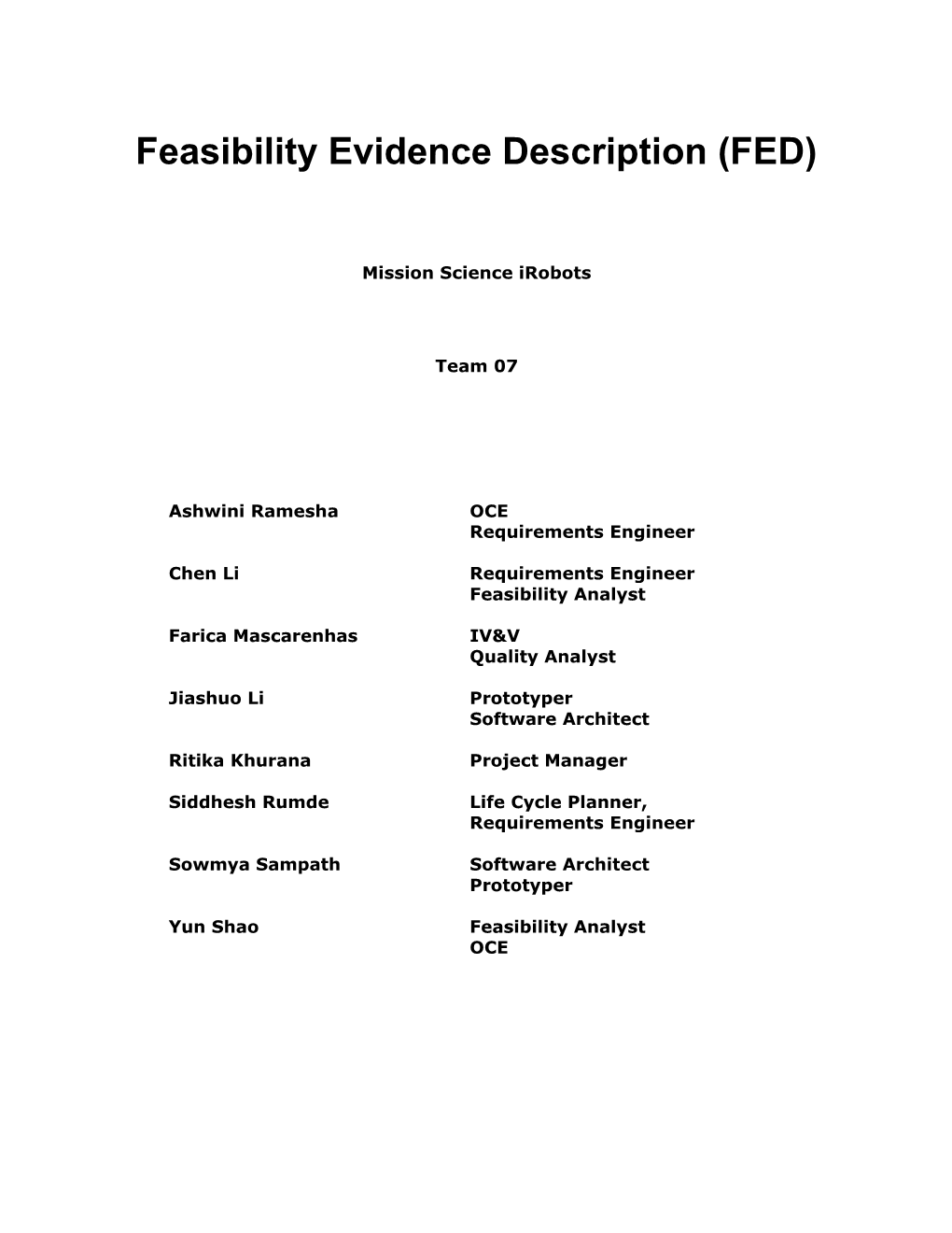 Feasibility Evidence Description (FED)Version 2.0
