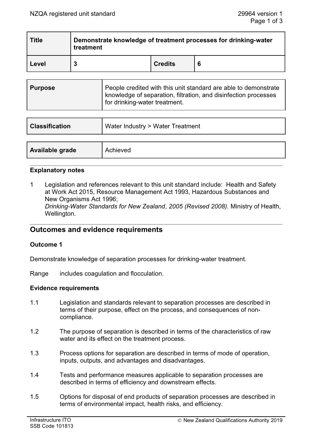 29964 Demonstrate Knowledge of Treatment Processes for Drinking-Water Treatment