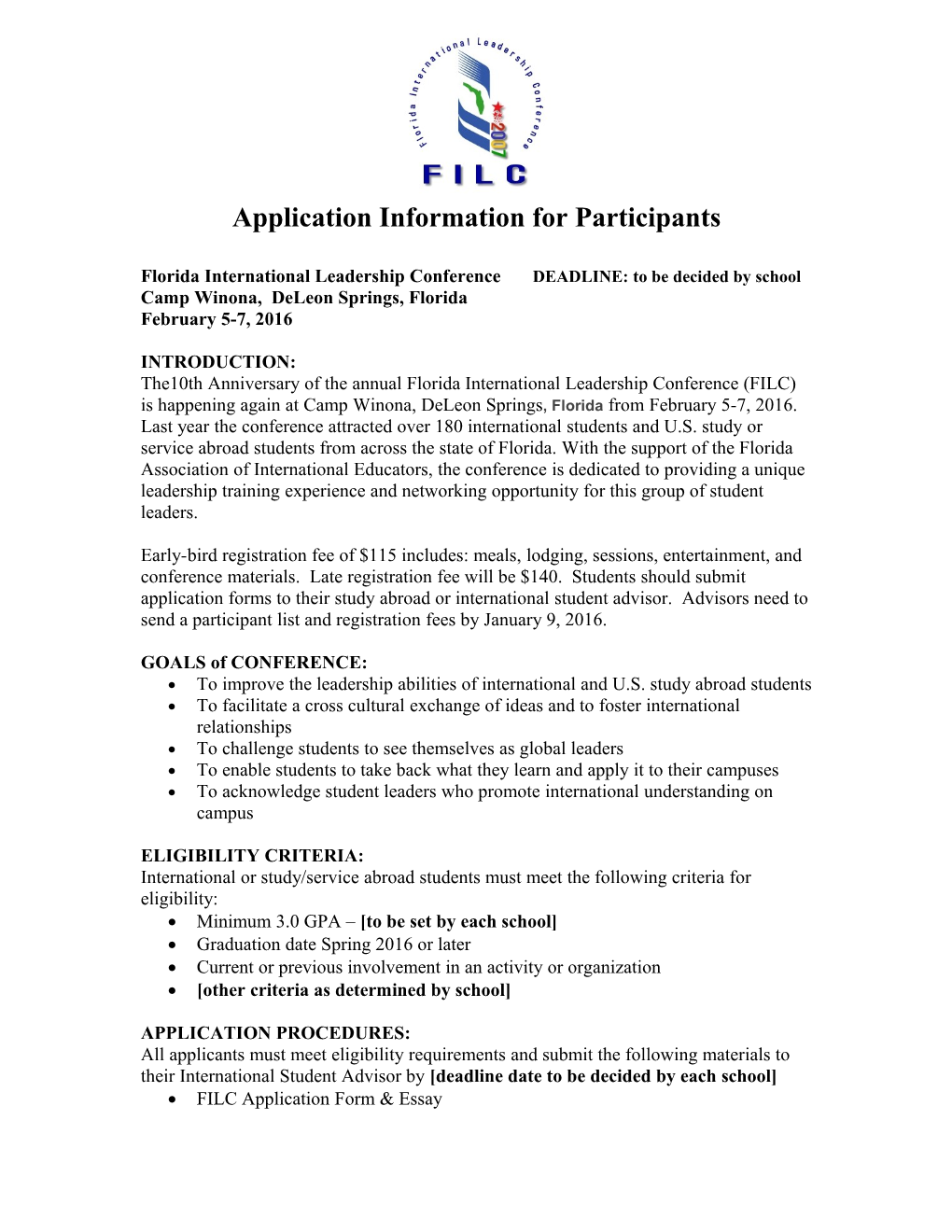 Application Information for Participants