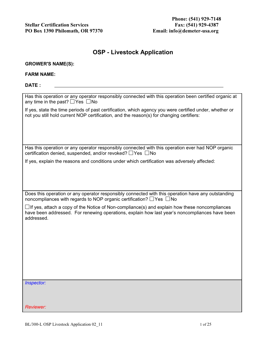 OSP - Livestock Application