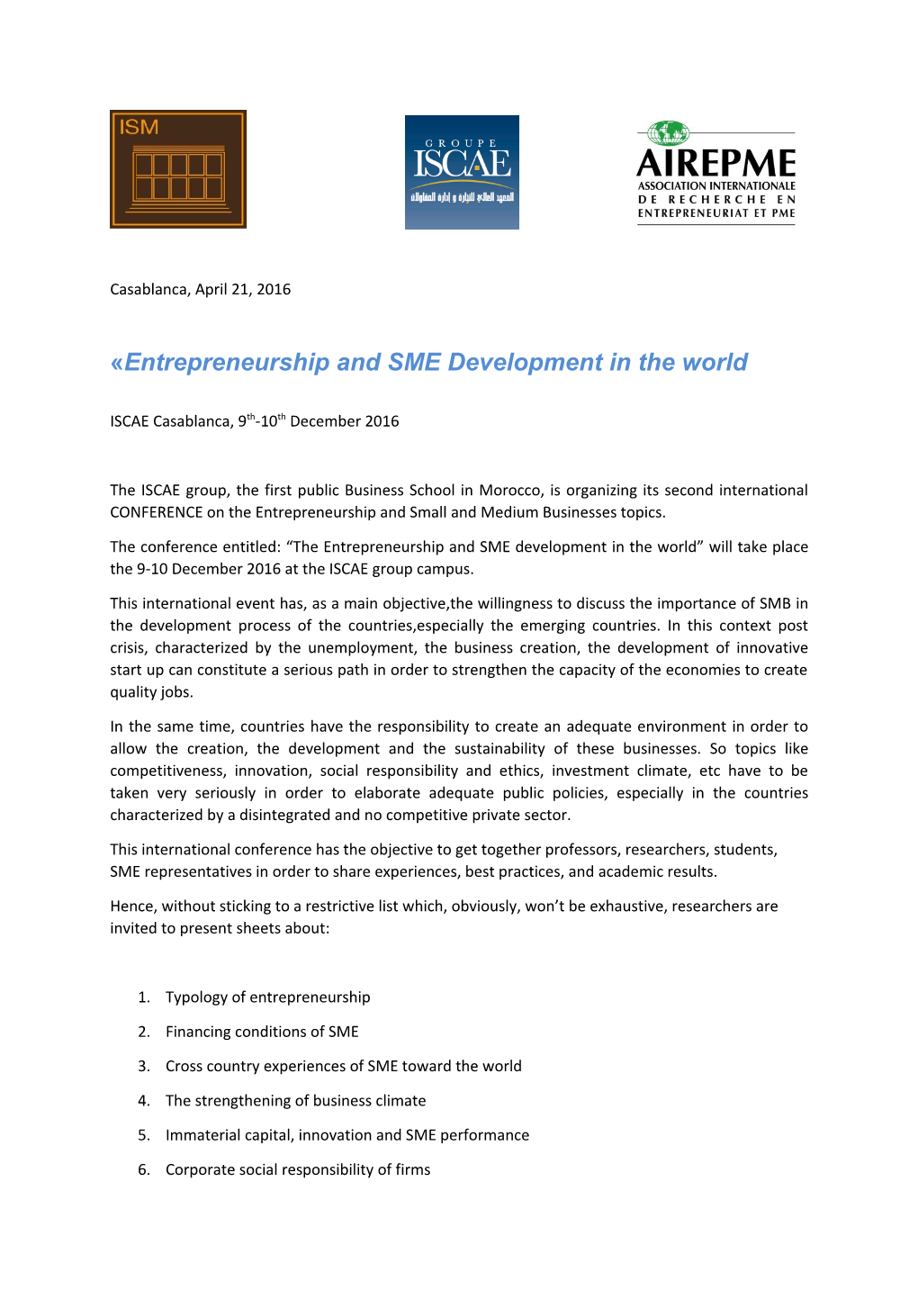 Entrepreneurship and SME Development in the World