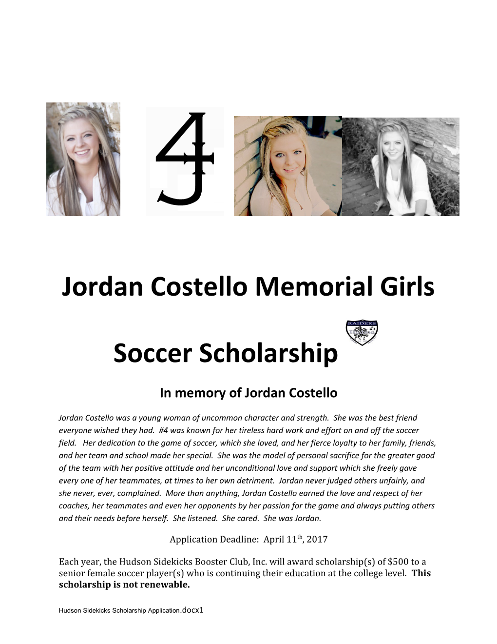 In Memory of Jordan Costello
