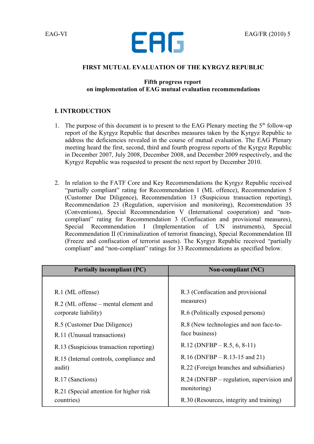 Firstmutualevaluationofthe Kyrgyz Republic