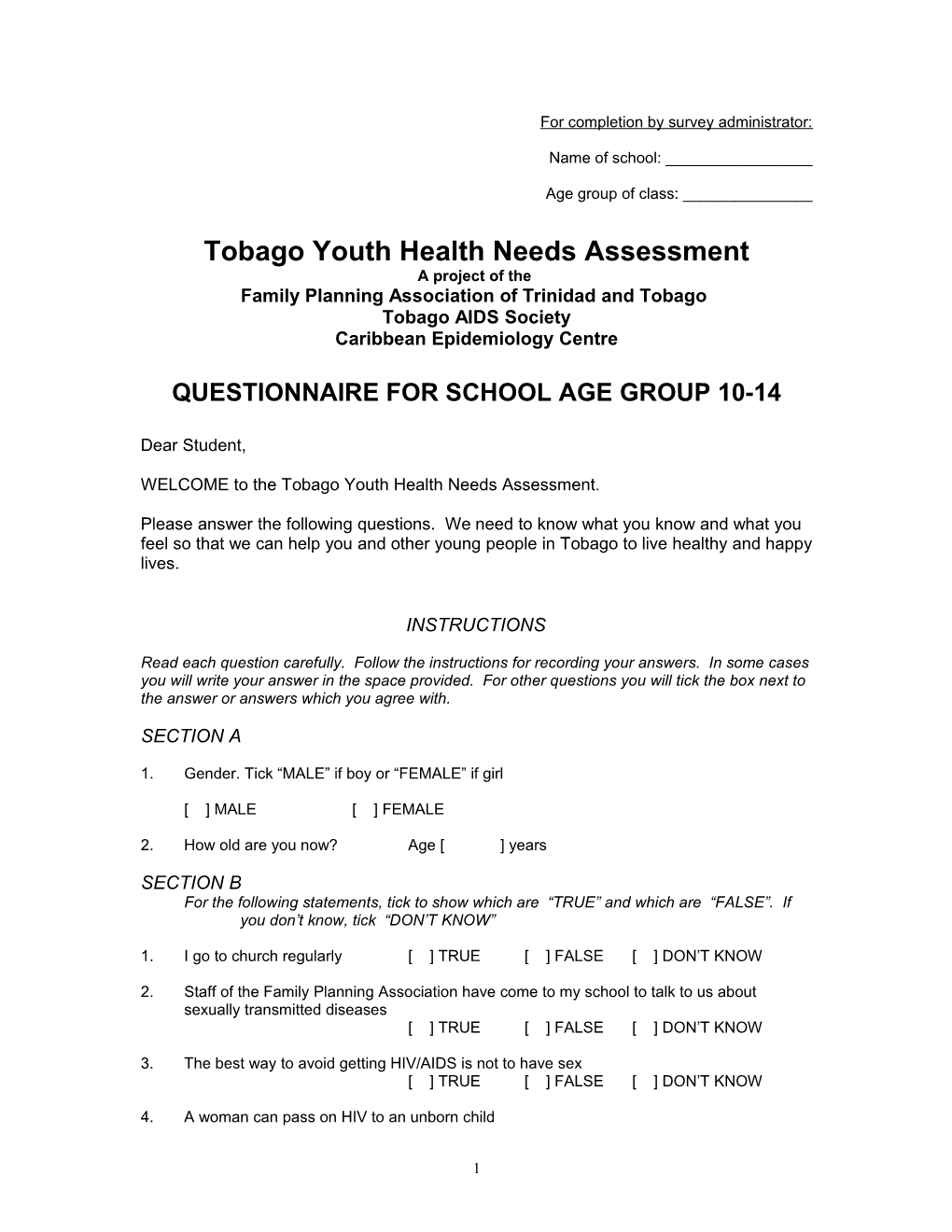 Tobago Youth Health Needs Assessment