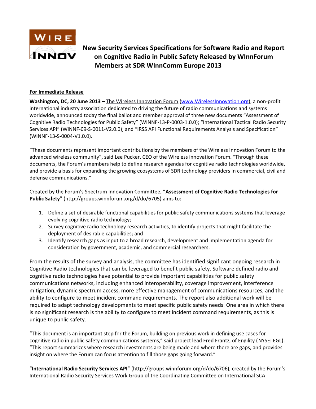 New Security Services Specifications for Software Radio and Report on Cognitive Radio