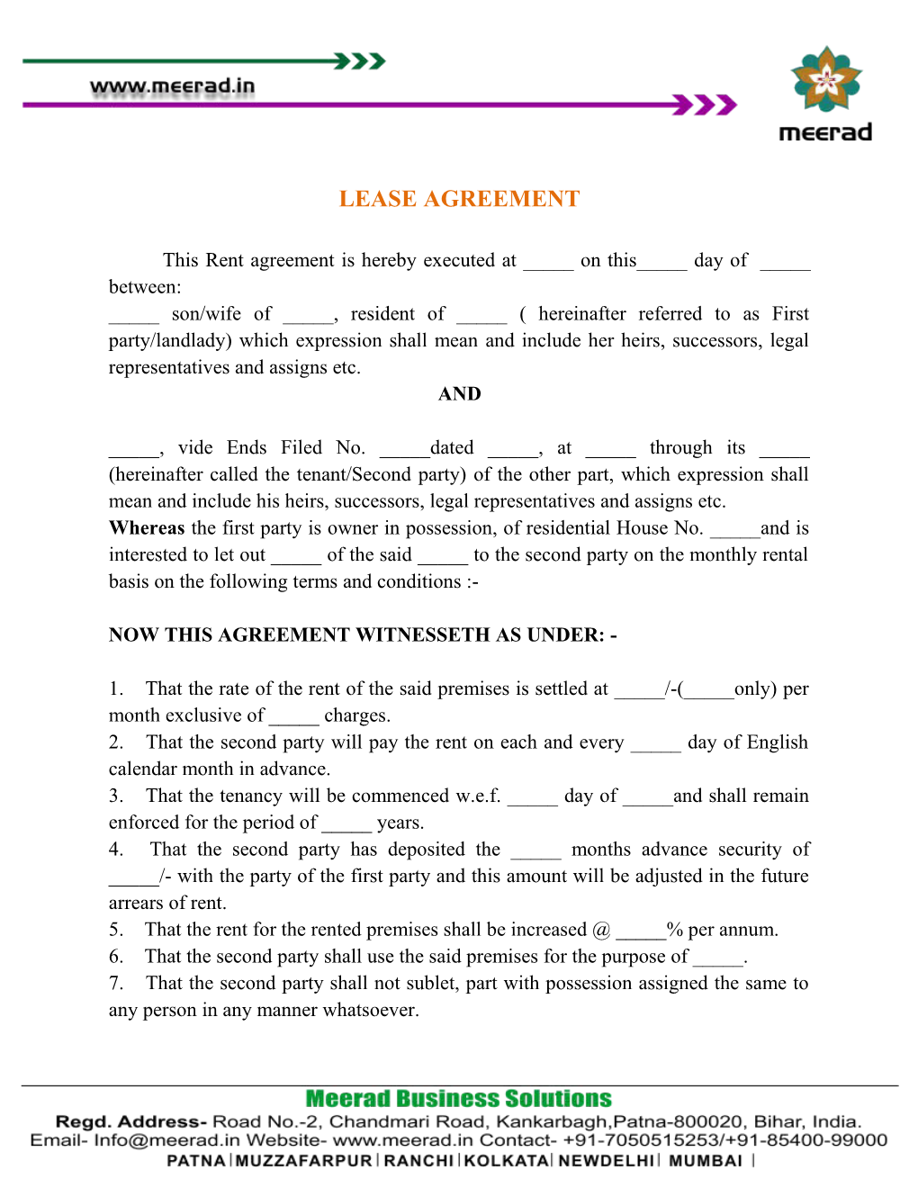 This Rent Agreement Is Hereby Executed at _____ on This_____ Day of _____ Between