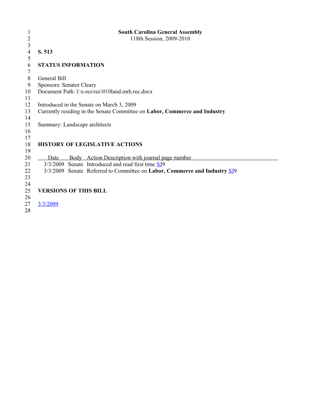2009-2010 Bill 513: Landscape Architects - South Carolina Legislature Online