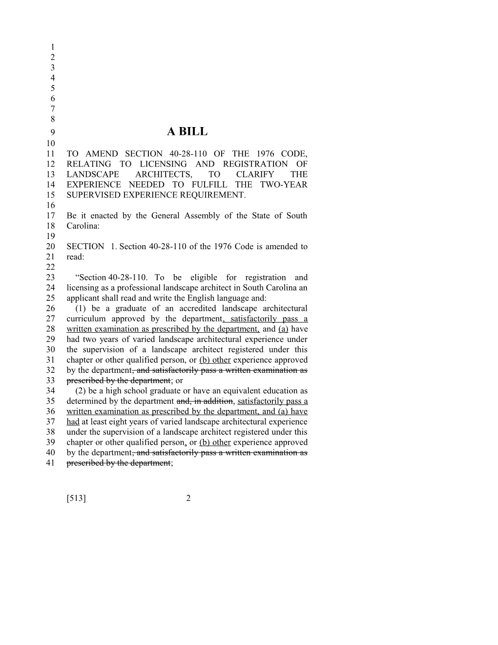 2009-2010 Bill 513: Landscape Architects - South Carolina Legislature Online