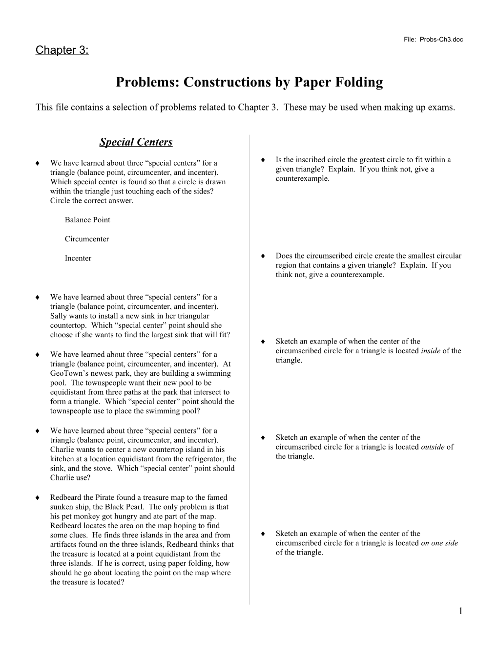 Problems: Constructions by Paper Folding