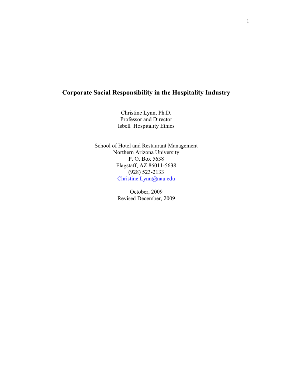 Corporate Social Responsibility in the Hospitality Industry