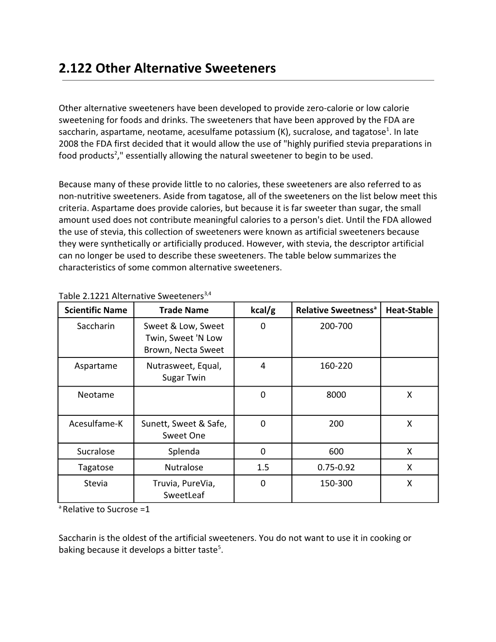 2.122 Other Alternative Sweeteners