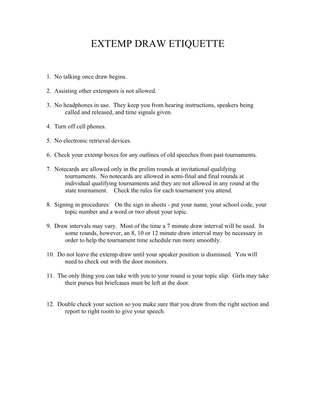 Extemp Draw Etiquette