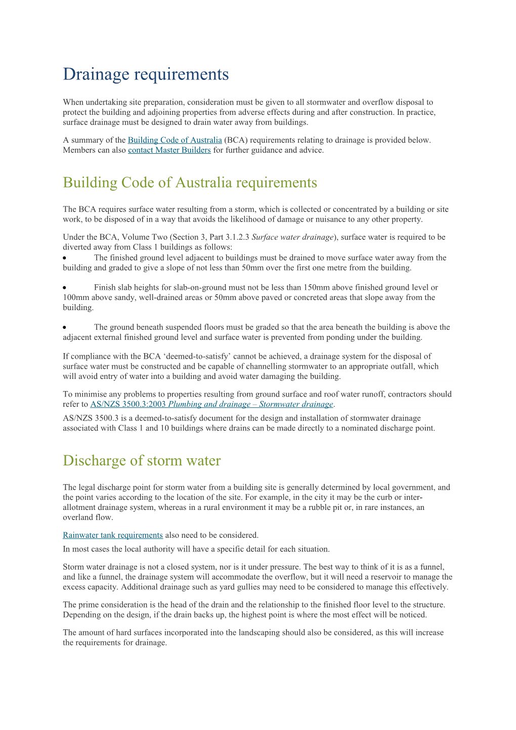 Drainage Requirements